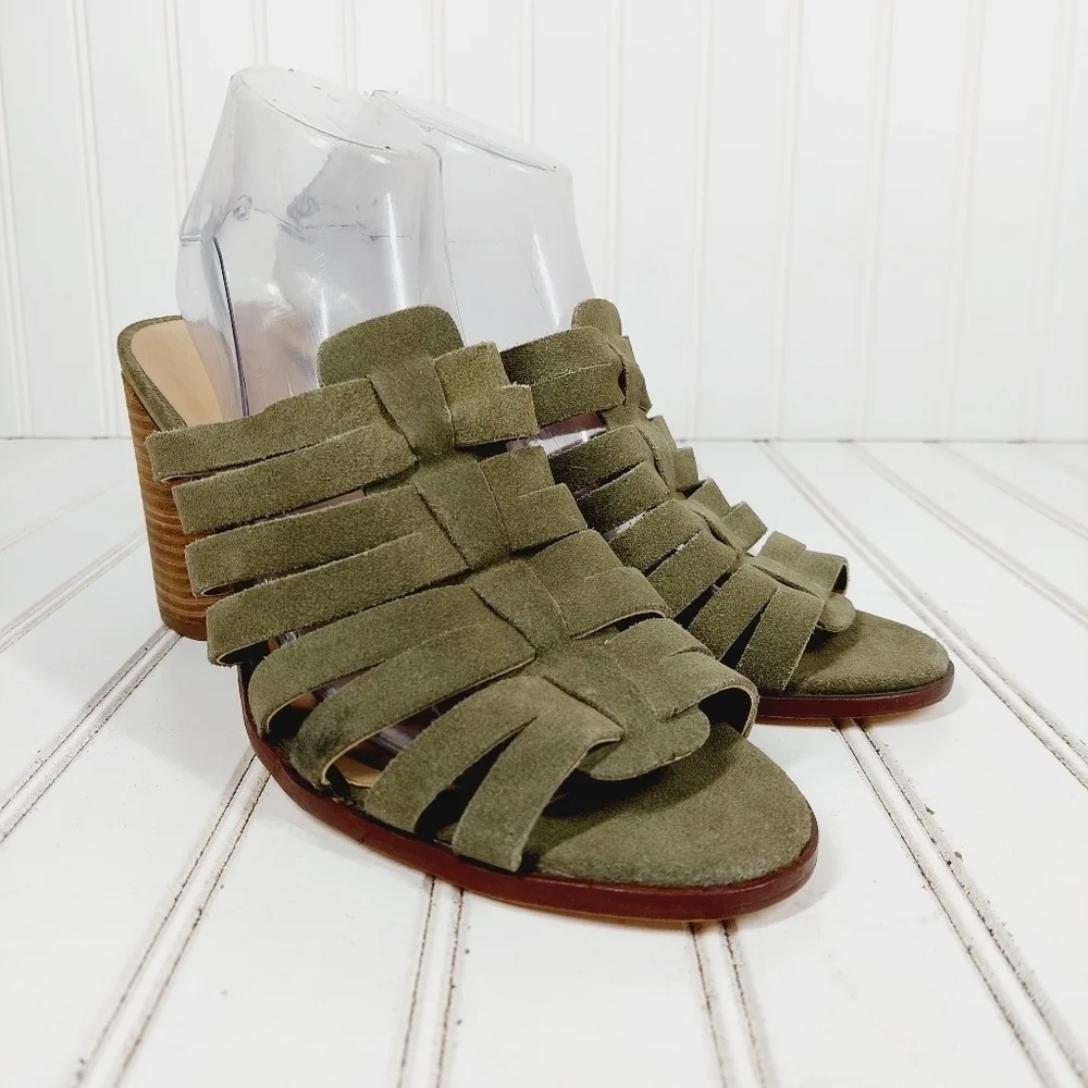NEW Crevo Women's Hazelle Sage Moss Green Suede Leather Block Heel Sandals C406 - Picture 4 of 11